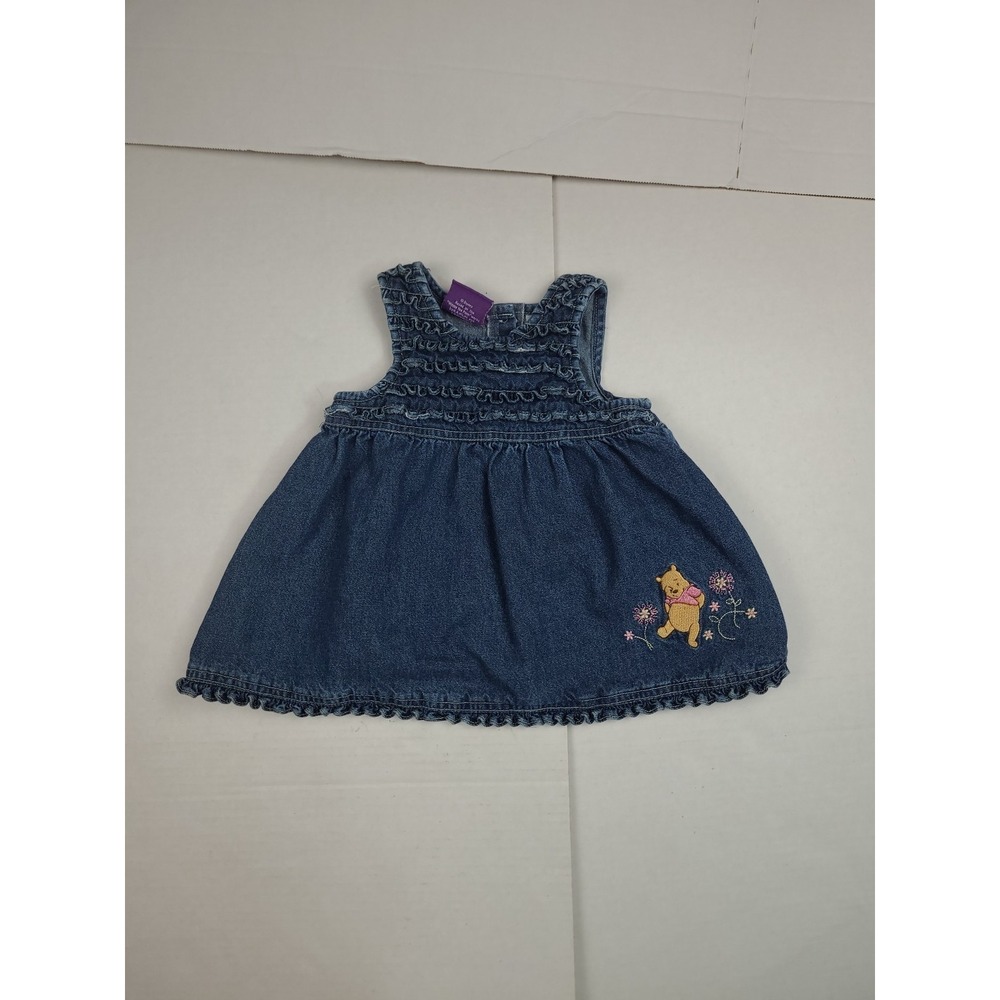 Vintage Disney Winnie The Pooh 6-9‎ Month Embroidered Denim Dress 100 Acre Y2k